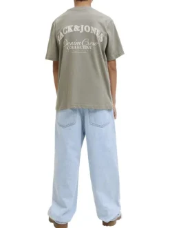 T-shirt en coton kaki orné d'un imprimé de la marque oversize dans le dos