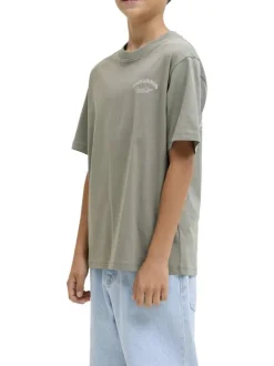 T-shirt en coton kaki orné d'un imprimé de la marque oversize dans le dos