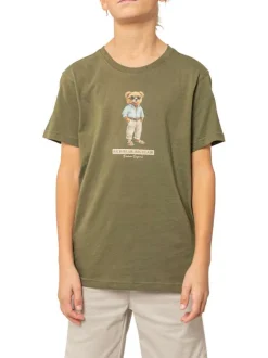 T-shirt en coton kaki uni pourvu d'une coupe droite et d'un col rond