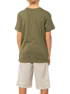 T-shirt en coton kaki uni pourvu d'une coupe droite et d'un col rond