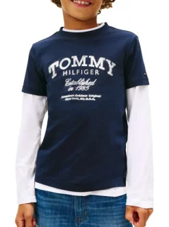T-shirt en coton marine à coupe droite pourvu d'un imprimé de la marque