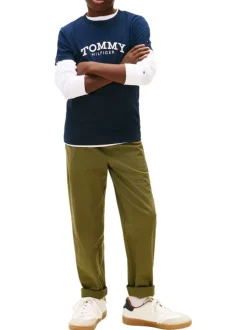 T-shirt en coton marine à coupe droite pourvu d'un imprimé de la marque