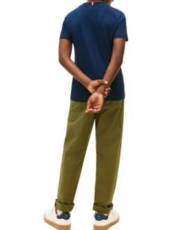 T-shirt en coton marine à coupe droite pourvu d'un imprimé de la marque