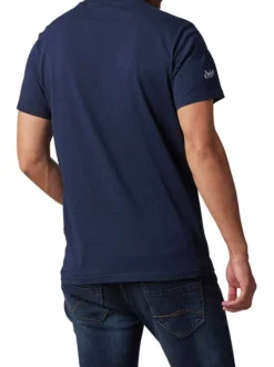 T-shirt en coton marine à imprimé tête de mort avec une coupe droite et col rond