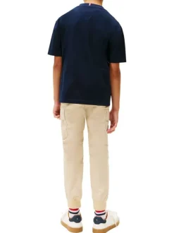 T-shirt en coton marine à imprimé fantaisie avec un col rond