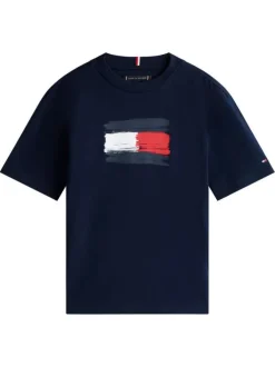 T-shirt en coton marine à imprimé fantaisie avec un col rond