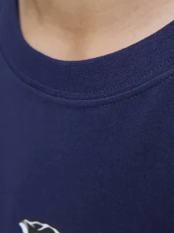 T-shirt en coton marine avec un imprimé squelette et un col rond