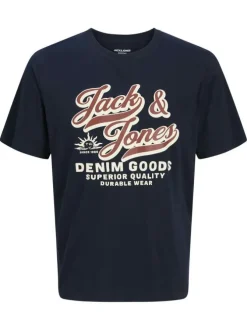 T-shirt en coton marine imprimé avec une coupe droite et nom iconique