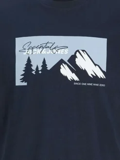 T-shirt en coton marine imprimé avec un col rond et une coupe droite