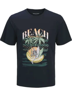 T-shirt en coton marine pourvu d'une coupe droite et d'un col rond