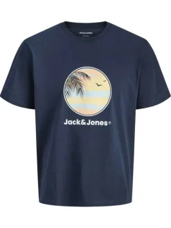 T-shirt en coton marine pourvu d'une coupe droite et d'un col rond