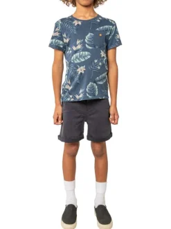 T-shirt en coton marine tropical pourvu d'une coupe droite et d'un col rond