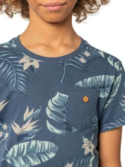 T-shirt en coton marine tropical pourvu d'une coupe droite et d'un col rond
