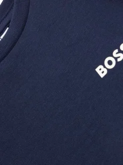 T-shirt en coton marine uni à coupe droite avec col rond et logo blanc