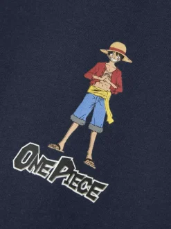T-shirt en coton marine uni pourvu d'un imprimé one piece et d'un col rond