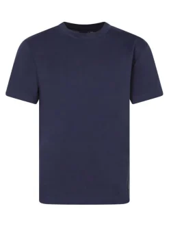 T-shirt en coton marine uni imprimé avec une coupe droite et un col rond
