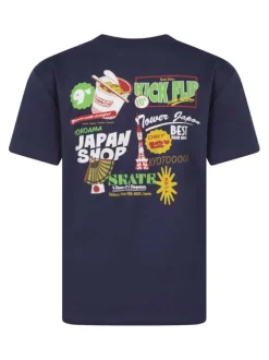 T-shirt en coton marine uni imprimé avec une coupe droite et un col rond