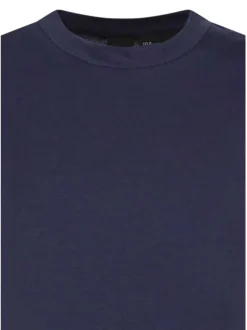 T-shirt en coton marine uni imprimé avec une coupe droite et un col rond