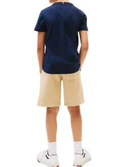 T-shirt en coton marine uni avec un col rond et des manches courtes