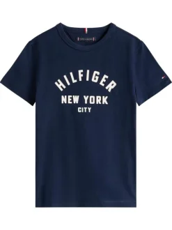 T-shirt en coton marine uni avec un col rond et des manches courtes