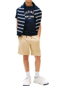 T-shirt en coton marine uni avec un col rond et des manches courtes