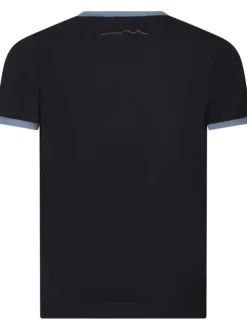 T-shirt en coton marine uni avec une coupe droite et bord-côte bleu-ciel