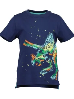 T-shirt en coton marine uni un imprimé dinosaure multicolore