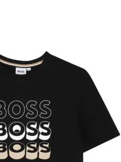 T-shirt en coton noir à coupe droite pourvu du nom de la marque