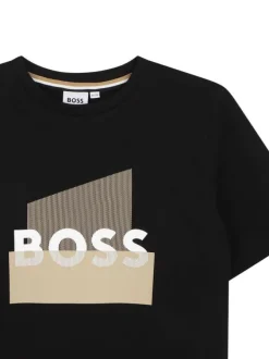 T-shirt en coton noir à coupe droite pourvu du nom de la marque