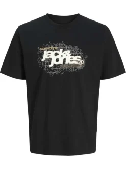 T-shirt en coton noir avec logo blanc imprimé et une coupe droite