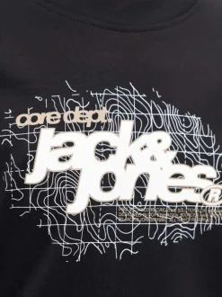 T-shirt en coton noir avec un logo blanc imprimé et un col rond