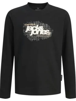 T-shirt en coton noir avec un logo blanc imprimé et un col rond