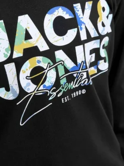 T-shirt en coton noir imprimé avec une coupe droite et un col rond