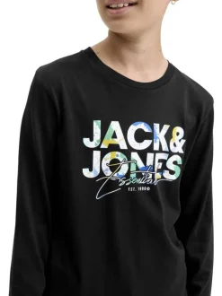 T-shirt en coton noir imprimé avec une coupe droite et un col rond