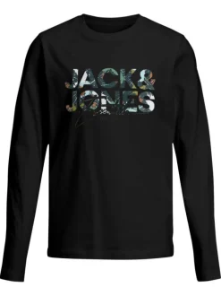 T-shirt en coton noir imprimé avec une coupe droite et un col rond