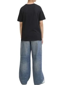 T-shirt en coton noir imprimé avec une coupe droite et un col rond