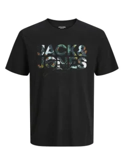 T-shirt en coton noir imprimé avec une coupe droite et un col rond