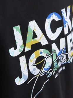 T-shirt en coton noir imprimé avec une coupe droite et un col rond