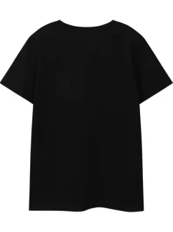 T-shirt en coton noir imprimé avec une coupe droite et un col rond