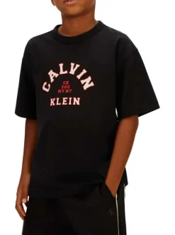 T-shirt en coton noir imprimé logo à coupe droite et à col rond