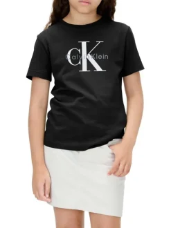 T-shirt en coton noir imprimé logo à coupe droite et à col rond
