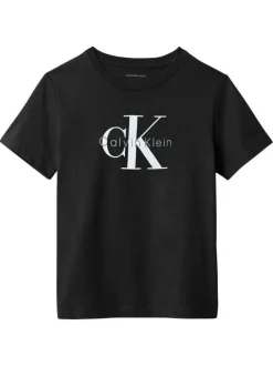 T-shirt en coton noir imprimé logo à coupe droite et à col rond
