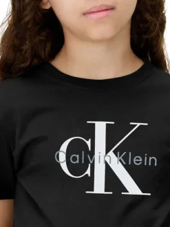 T-shirt en coton noir imprimé logo à coupe droite et à col rond