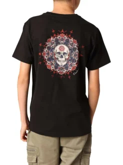 T-shirt en coton noir imprimé avec un col rond et des manches courtes
