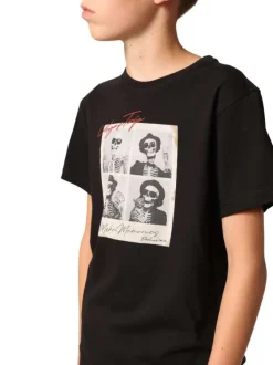 T-shirt en coton noir imprimé avec un col rond et des manches courtes