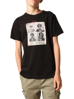 T-shirt en coton noir imprimé avec un col rond et des manches courtes