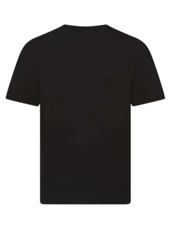 T-shirt en coton noir uni coupe ajustée col rond avec un imprimé à la poitrine