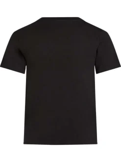 T-shirt en coton noir uni avec un col rond et le petit logo imprimé en blanc