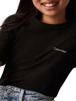 T-shirt en coton noir uni avec une coupe droite et un col rond