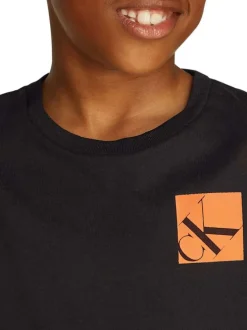T-shirt en coton noir uni avec une coupe droite un col rond et le logo imprimé